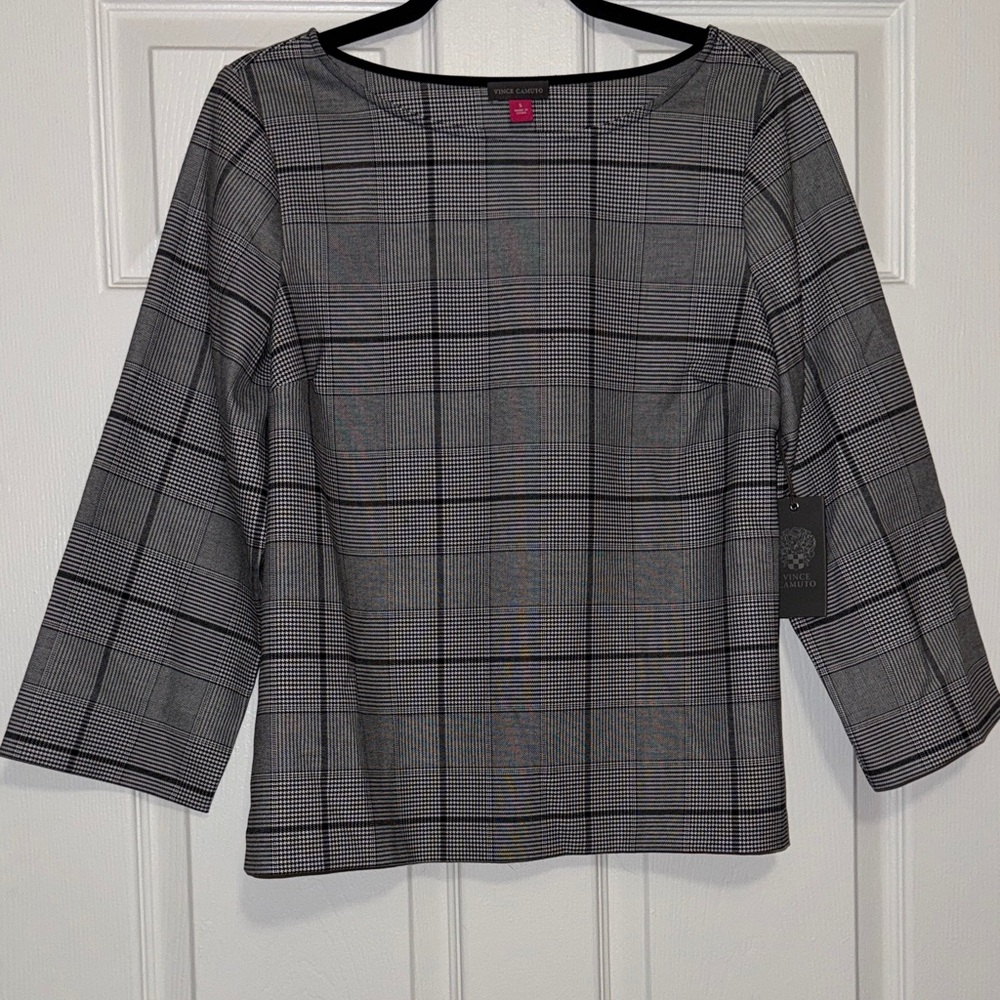 Vince Camuto Black and White Plaid Blouse